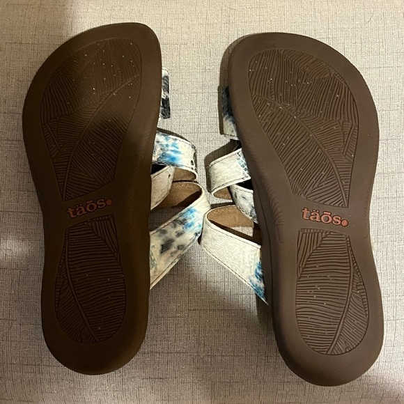 Taos Double U Leather Slide Sandals White/teal/blush, size 6 - Picture 5 of 5
